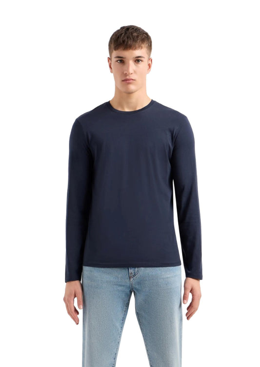 Maglia uomo a maniche lunghe in cotone blu navy Armani Exchange A24