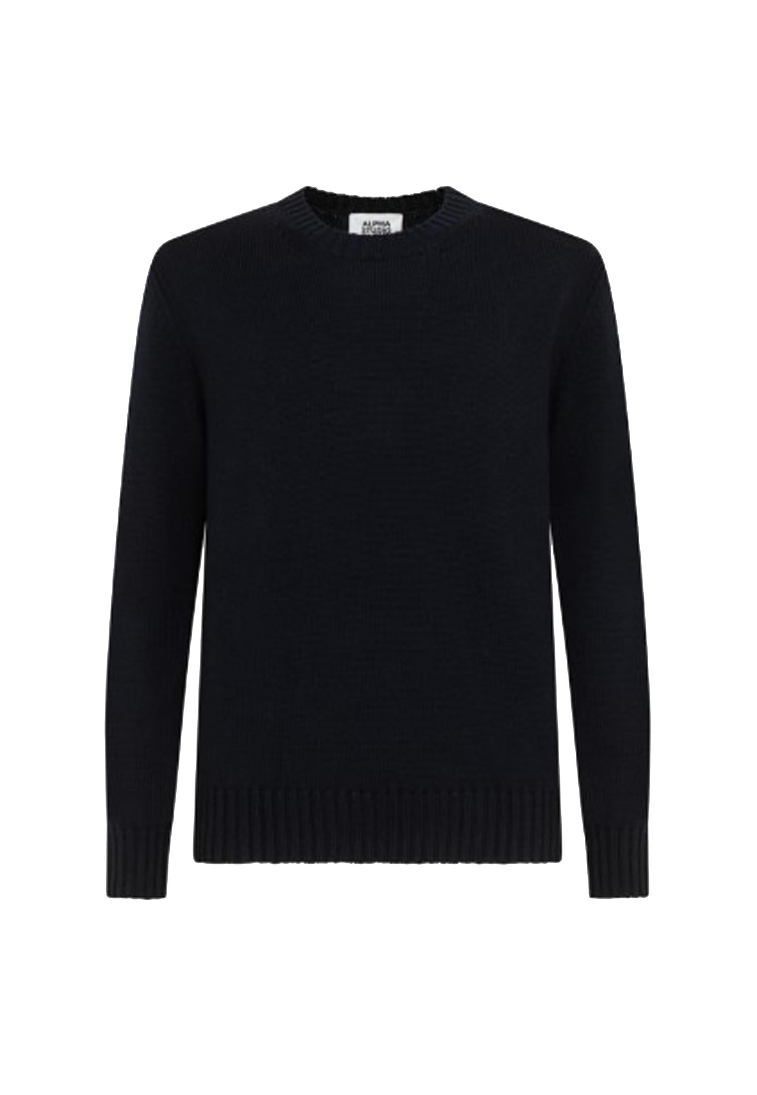 Maglione blu notte girocollo lana merinos Alpha Studio A25 AU-3030C 10011001 ALPHA 