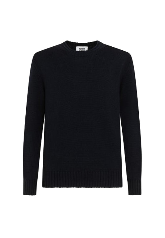 Maglione blu notte girocollo lana merinos Alpha Studio A25 AU-3030C 10011001 ALPHA 