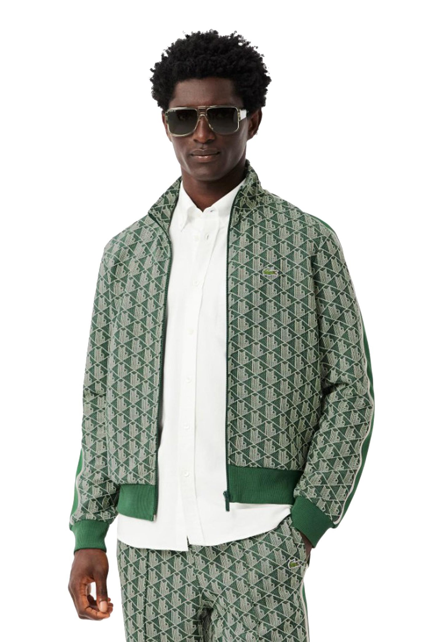 Felpa con zip tuta jacquard verde Lacoste A25 SH1368 D1RD1R LACOSTE 