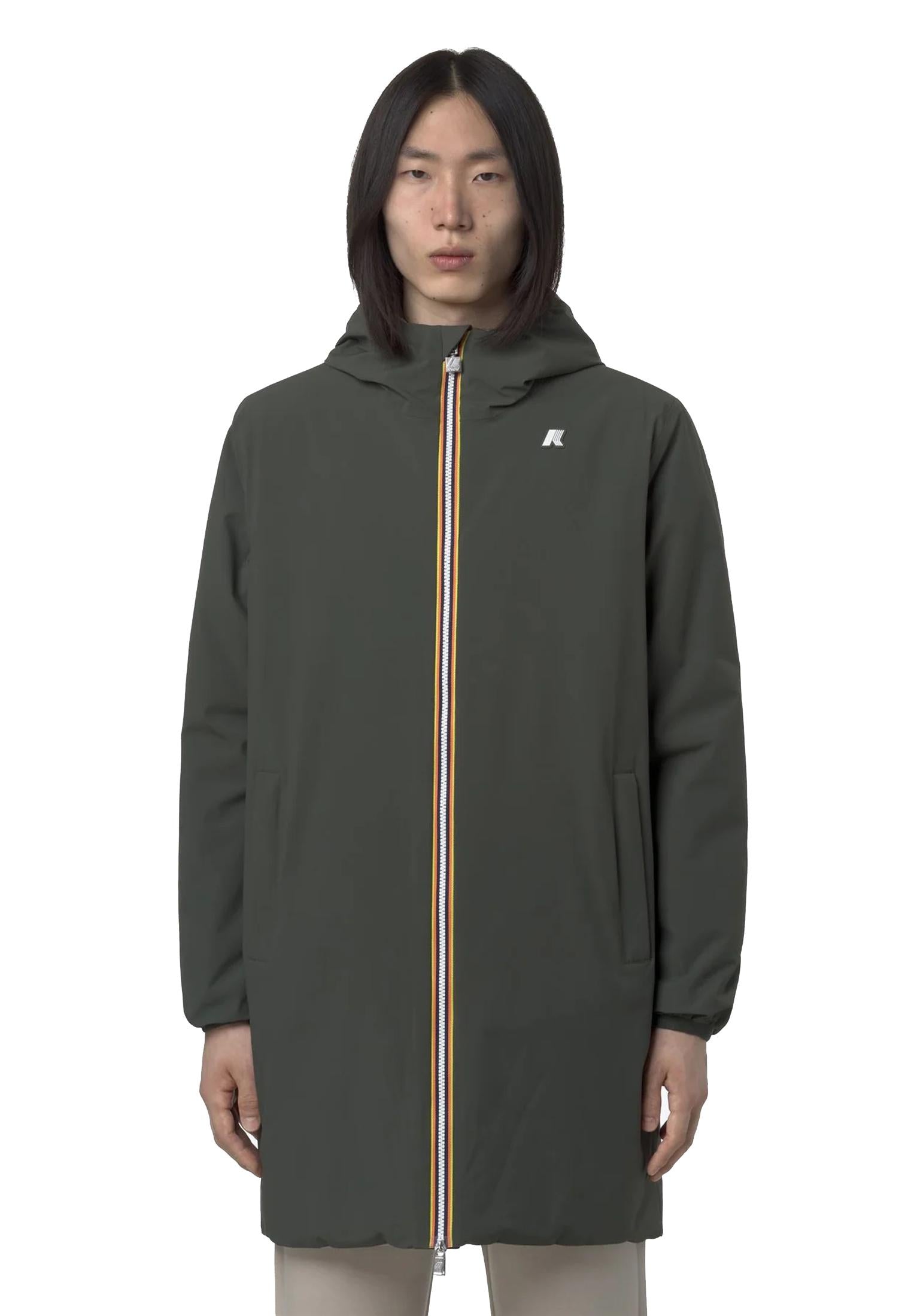 Giacca calda reversibile lunga verde impermeabile antivento Jacob St Warm Reversibile K-way A25 K6128WW B2PB2P K-WAY 