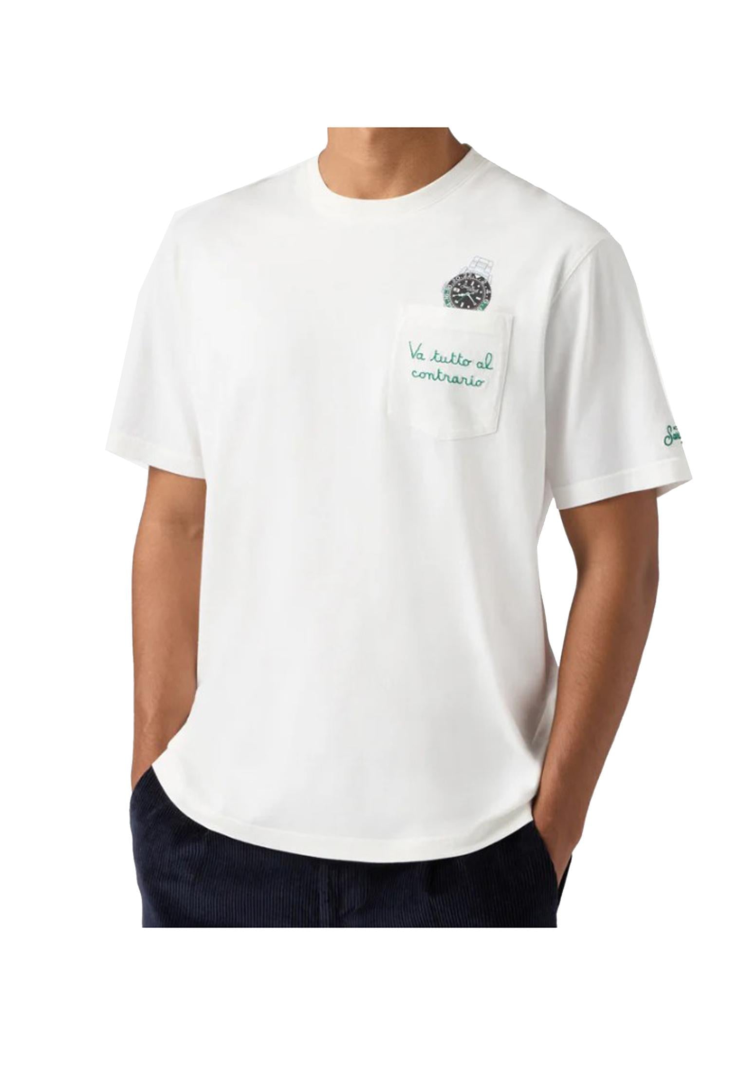 T-shirt bianca girocollo Connor Orologio contrario MC2 Saint Barth A25 CONR0001 03050I03050I MC2 