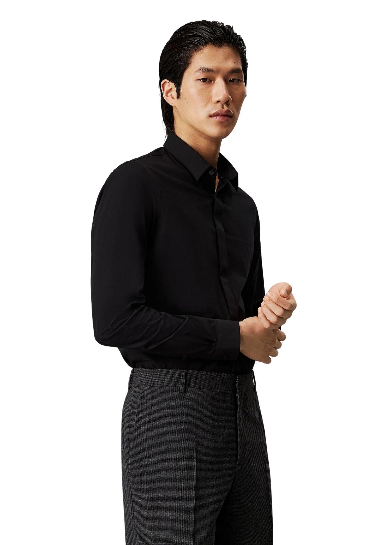 Camicia elasticizzata in Popeline extra slim nero Calvin Klein P25