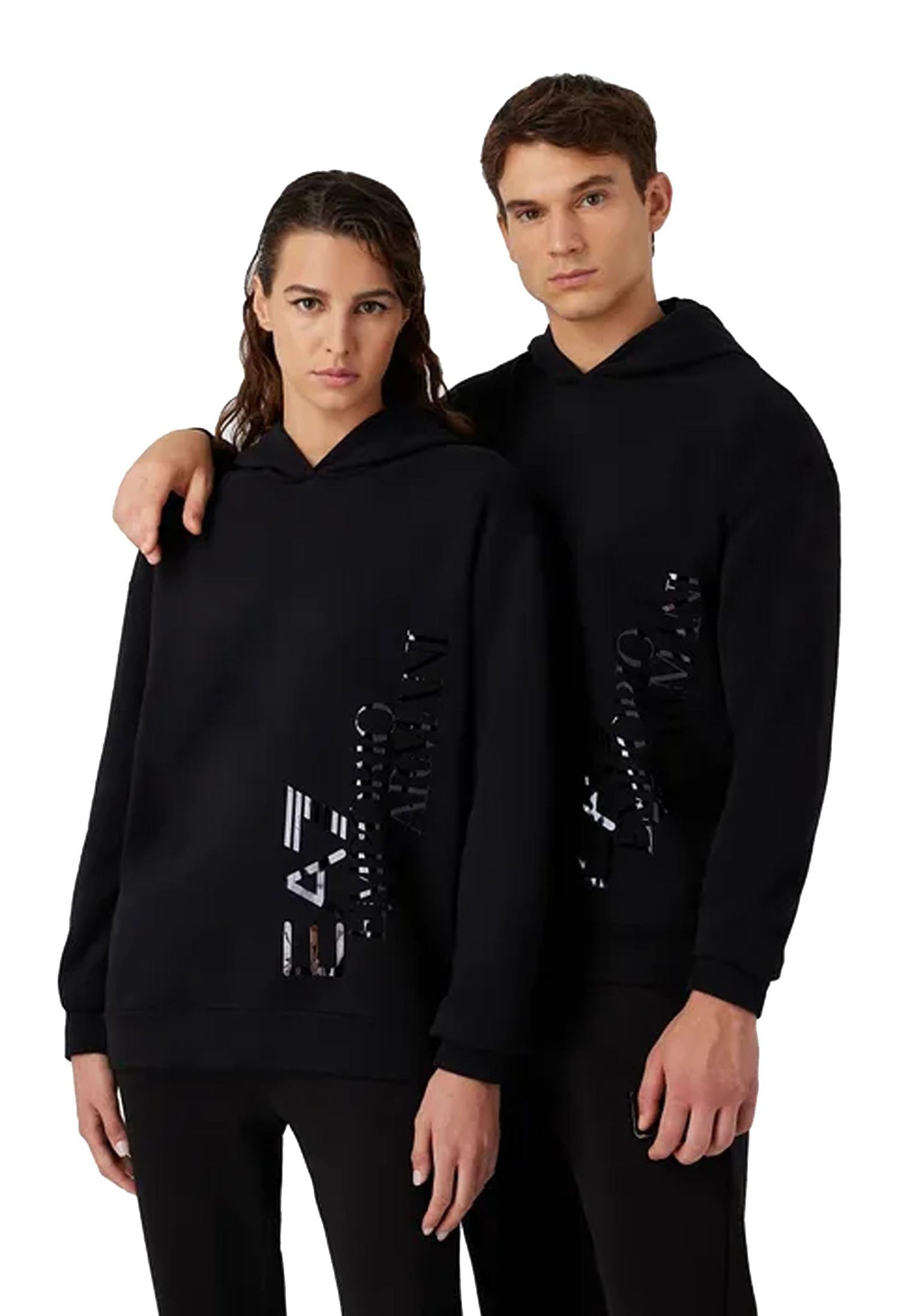 Unisex black organic cotton blend hoodie EA7 A23