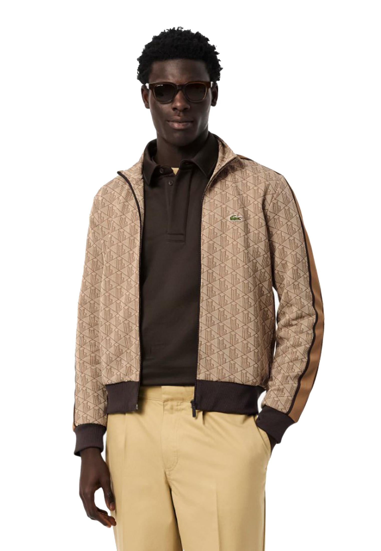 Felpa con zip tuta jacquard marrone Lacoste A25 SH1368 6IR6IR LACOSTE 