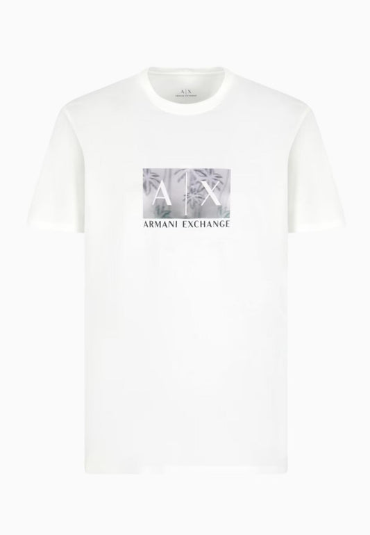 T-shirt girocollo cotone bianca stampa palme Armani Exchange P25