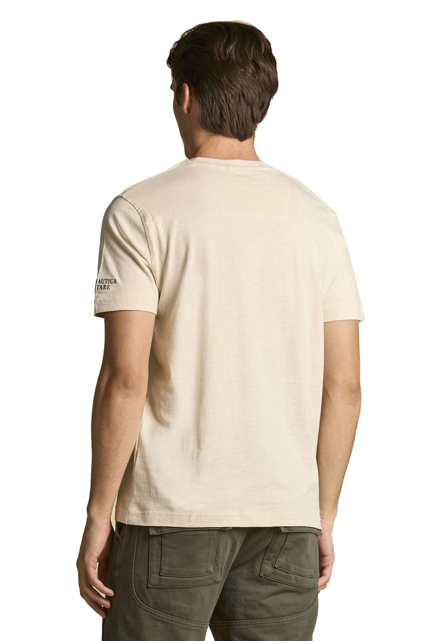 T-shirt beige girocollo cotone fiammato stampa F-35 Aeronautica Militare A25 252TS2472UJ00708 7307873078 AERONAUTICA MILITARE 