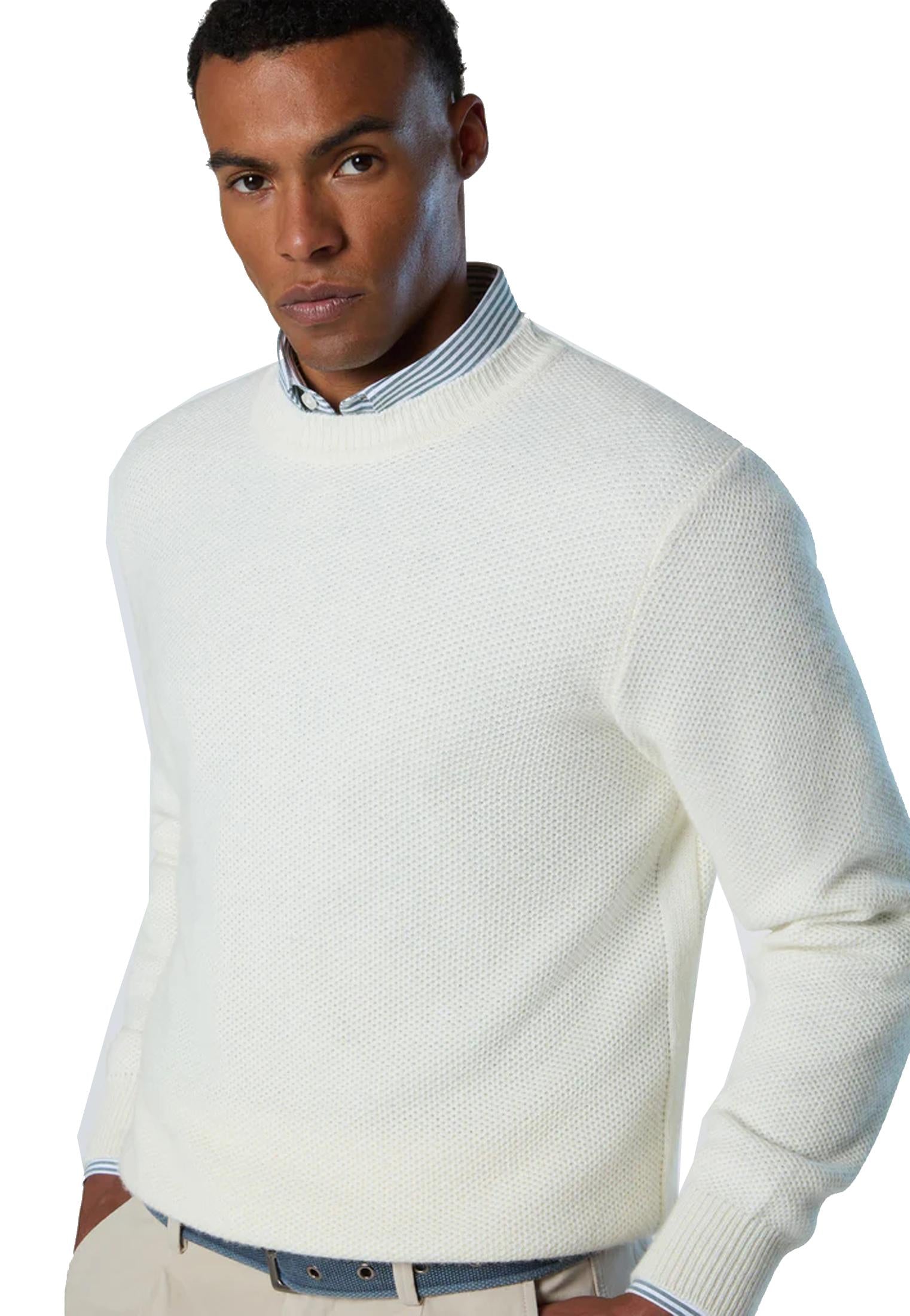 Maglione girocollo bianco nido d'ape misto lana North Sails A25 699159 01050105 NORTH SAILS 