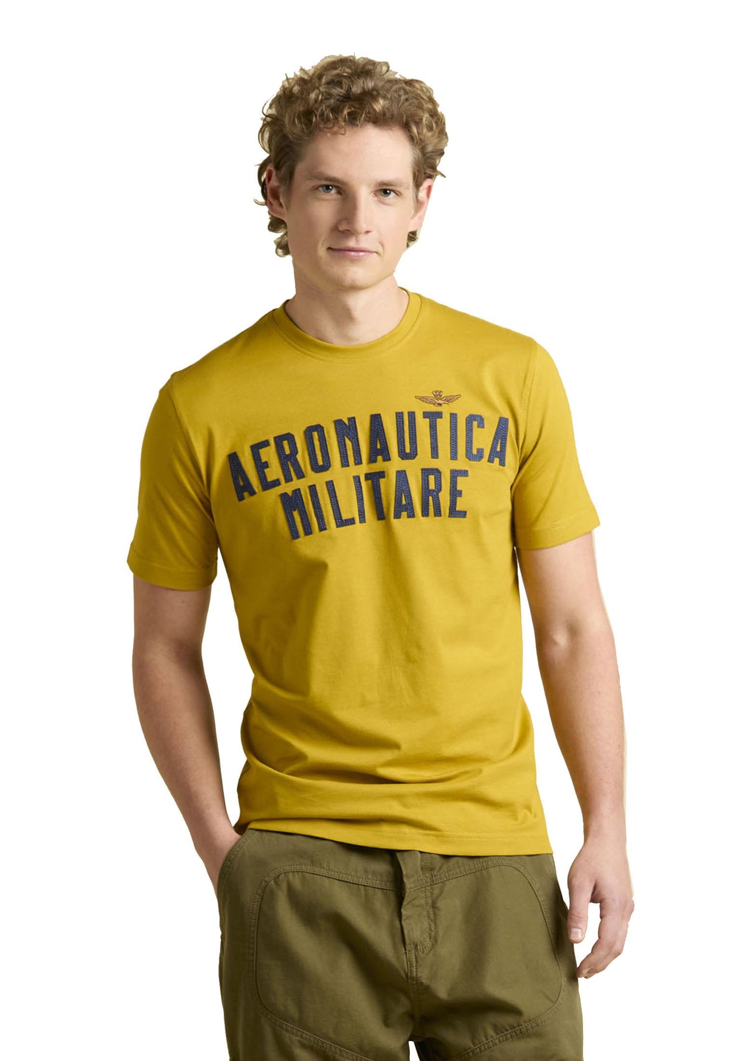 T-shirt girocollo cotone gialla logo feltro Aeronautica Militare A25 252TS2478UJ00641 5760657606 AERONAUTICA MILITARE 