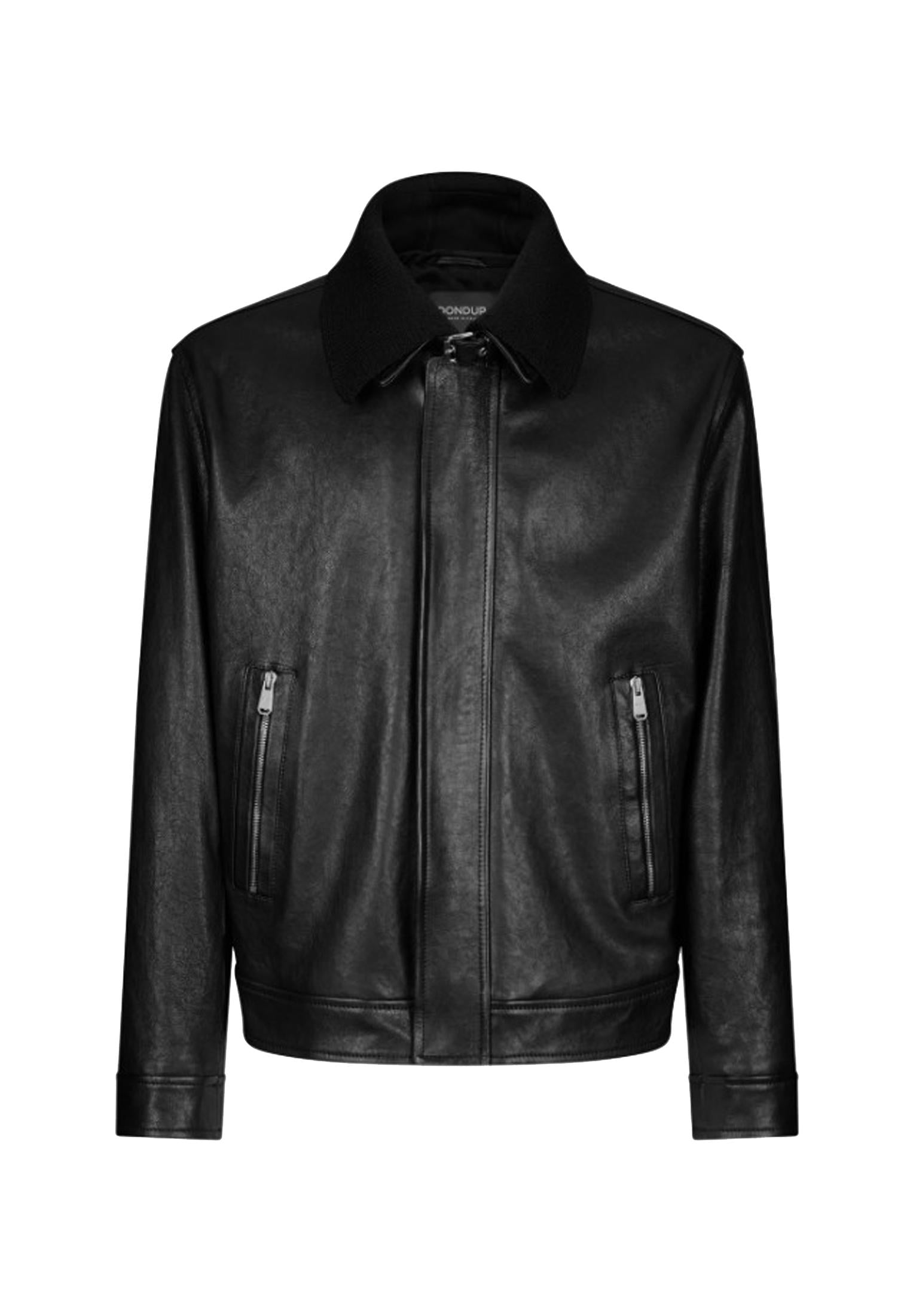 Giubbotto nero pelle aviatore con collo a camicia con zip Dondup A25 UJ976 PL0392U XXX999 DONDUP 