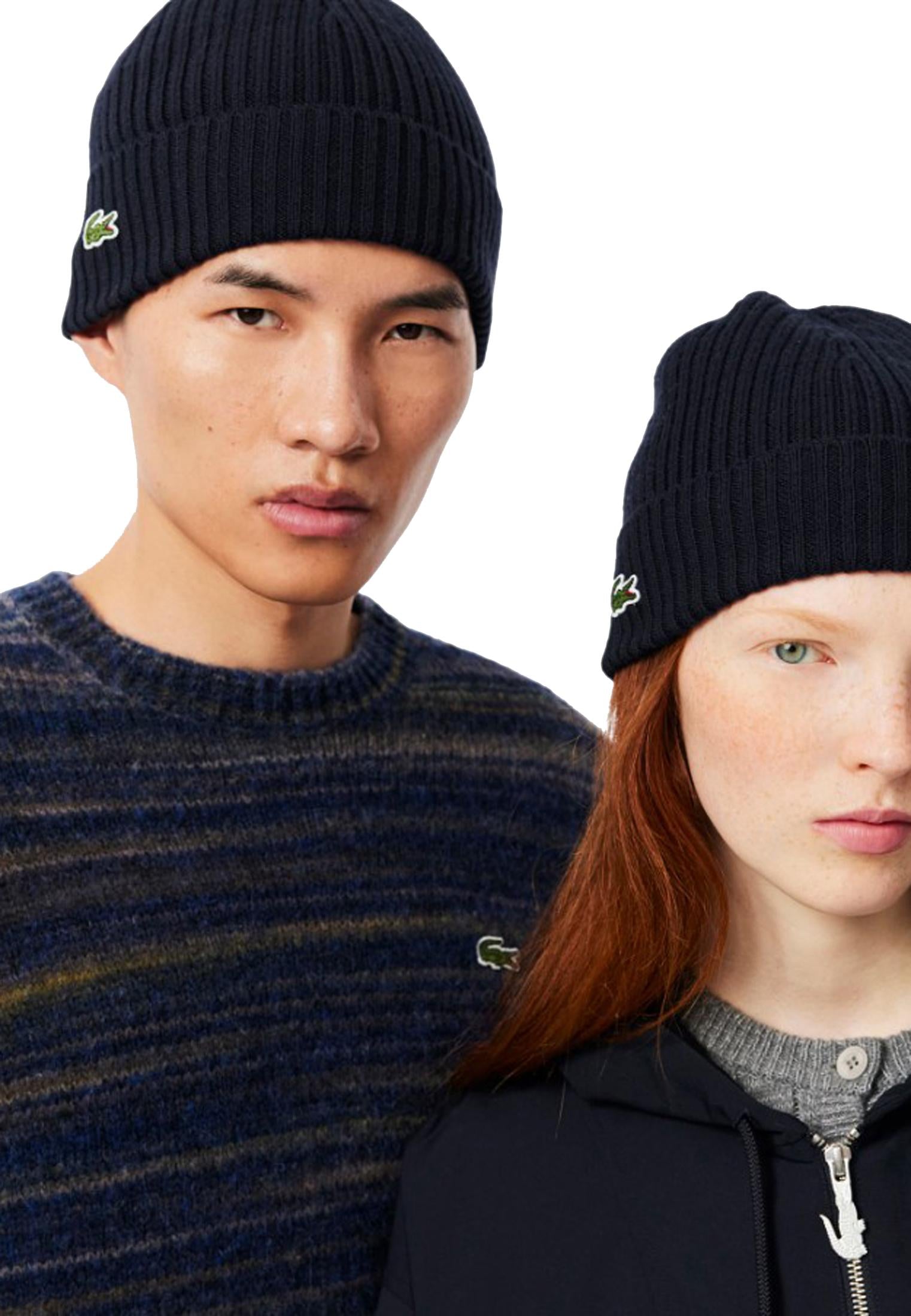 Berretto blu in lana spazzolata a coste Lacoste A25 RB001 166166 LACOSTE 