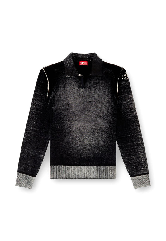 Maglione nero a polo cotone K-Lorenzo Diesel A25 A14849-0BEAR 44 DIESEL 