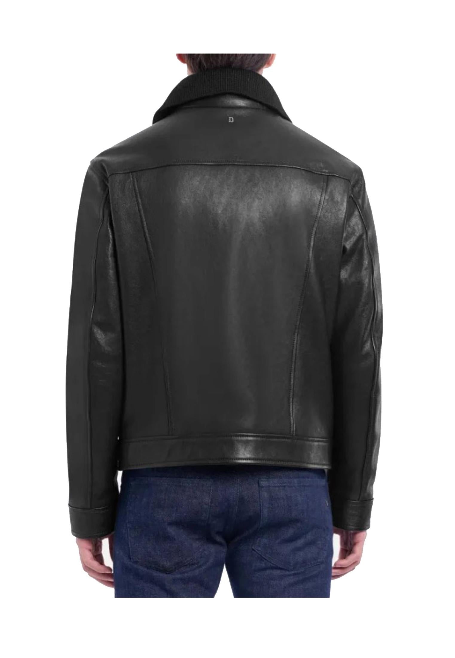 Giubbotto nero pelle aviatore con collo a camicia con zip Dondup A25 UJ976 PL0392U XXX999 DONDUP 