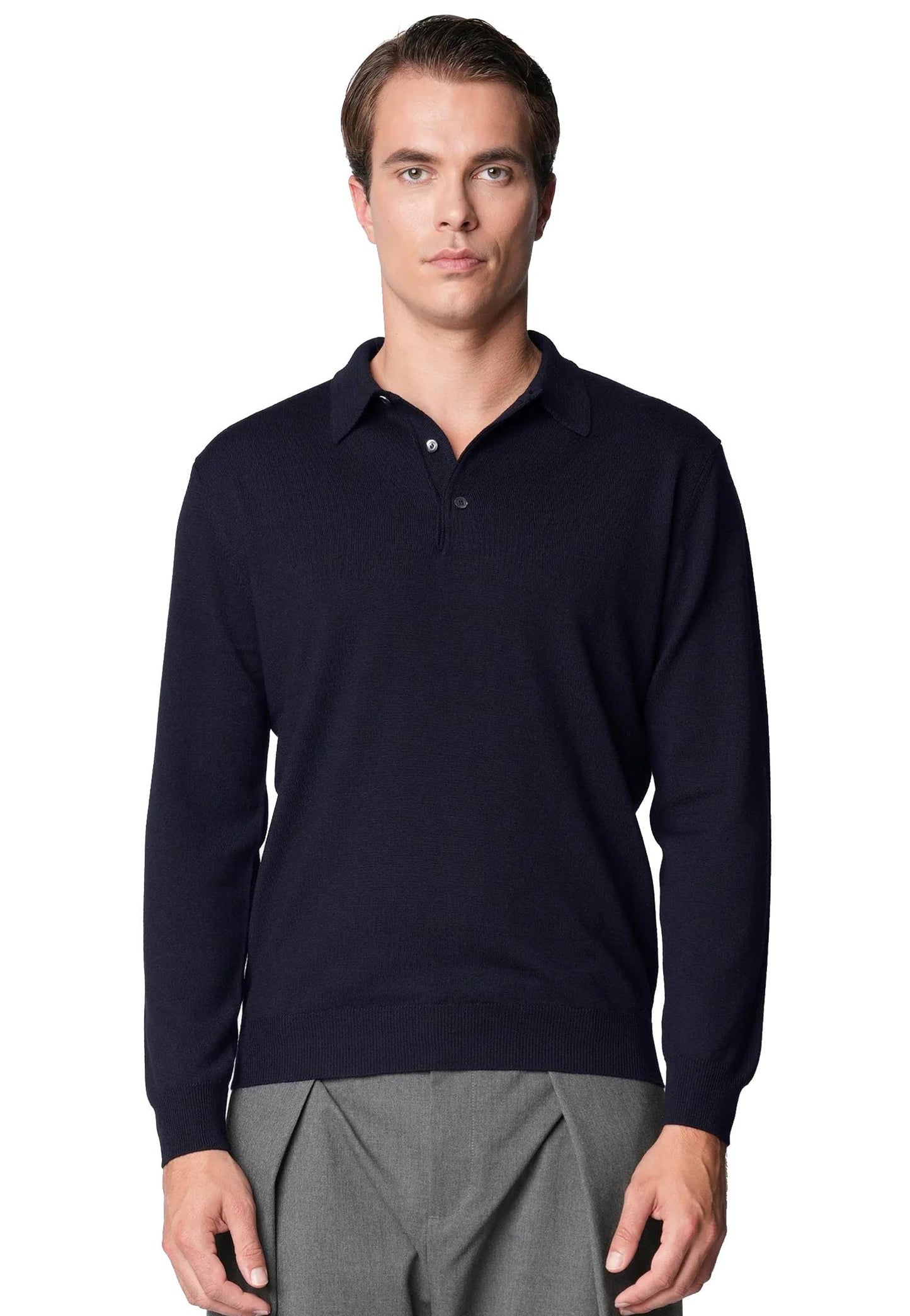 Maglia polo blu scuro lana merino extrafine Bellwood A25 0325M0005 000015000015 BELLWOOD 