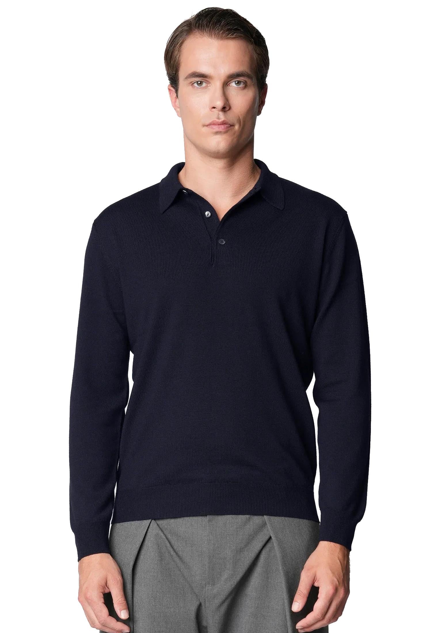 Maglia polo blu scuro lana merino extrafine Bellwood A25 0325M0005 000015000015 BELLWOOD 