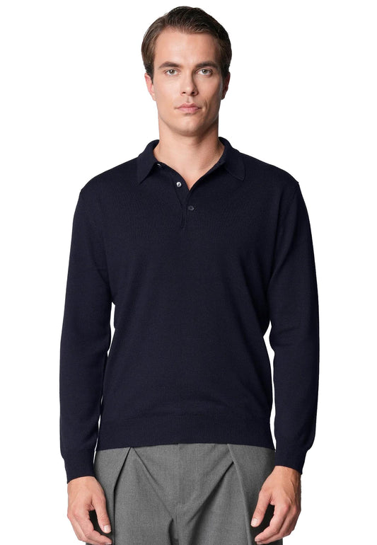 Maglia polo blu scuro lana merino extrafine Bellwood A25 0325M0005 000015000015 BELLWOOD 