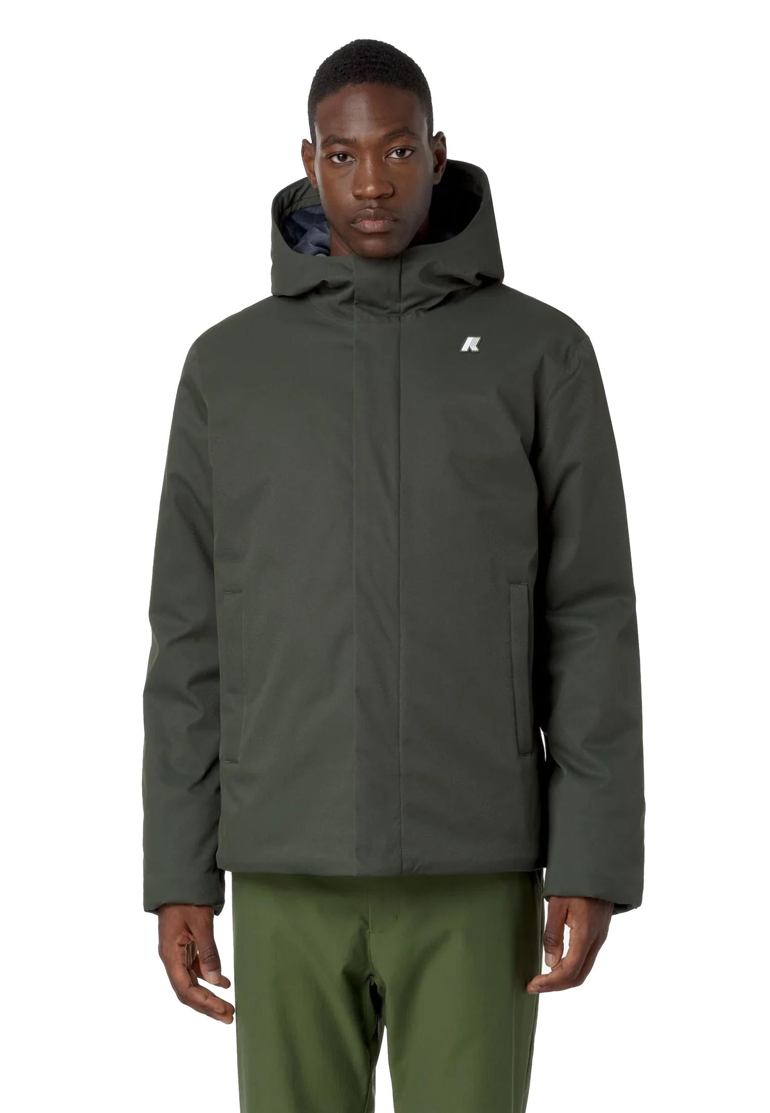 Giacca con cappuccio Grigia Verde Impermeabile Jacko Twill Marmotta K-Way A25 K8133DW AL7AL7 K-WAY 