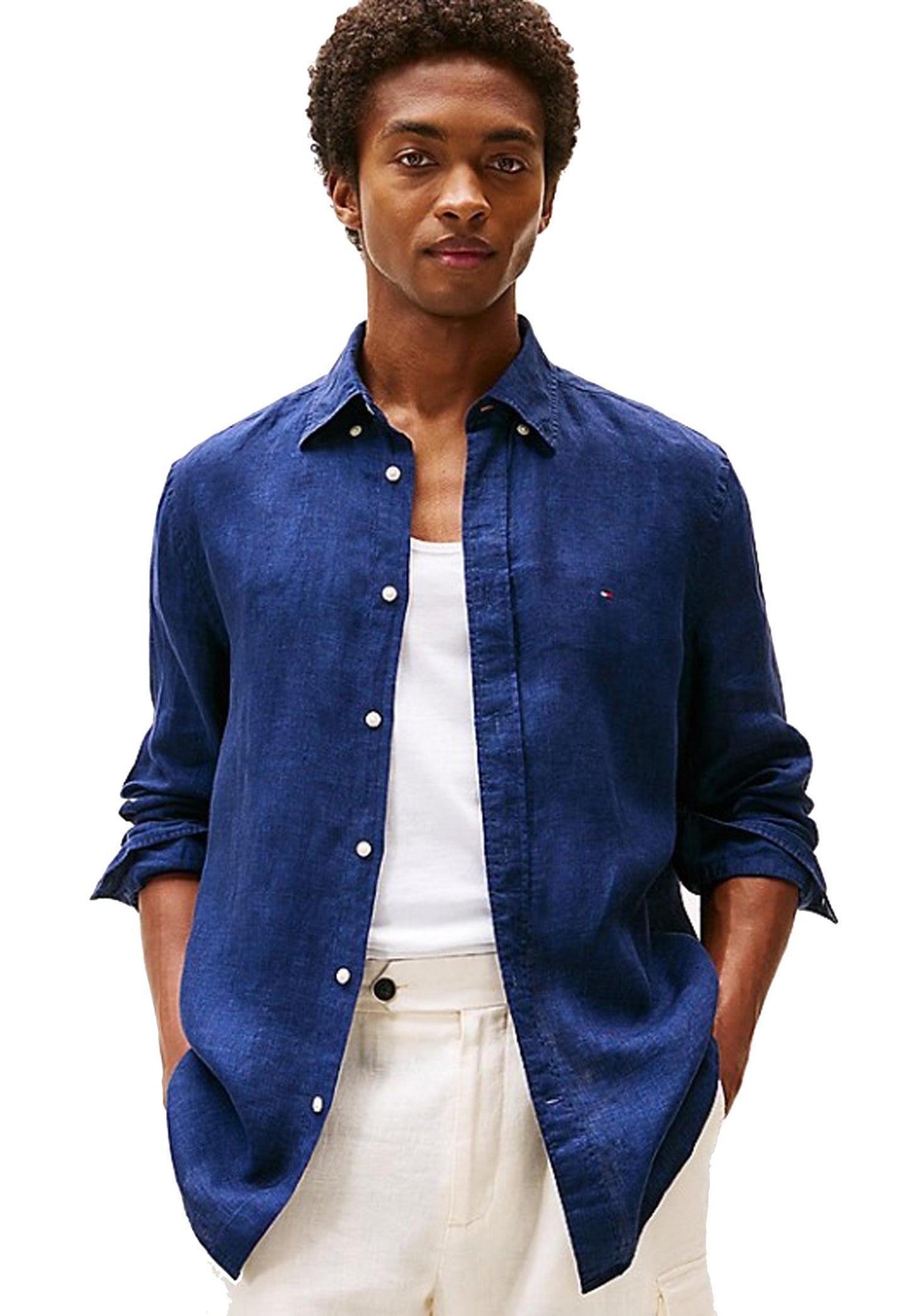 Camicia lino blu navy Tommy Hilfiger P25