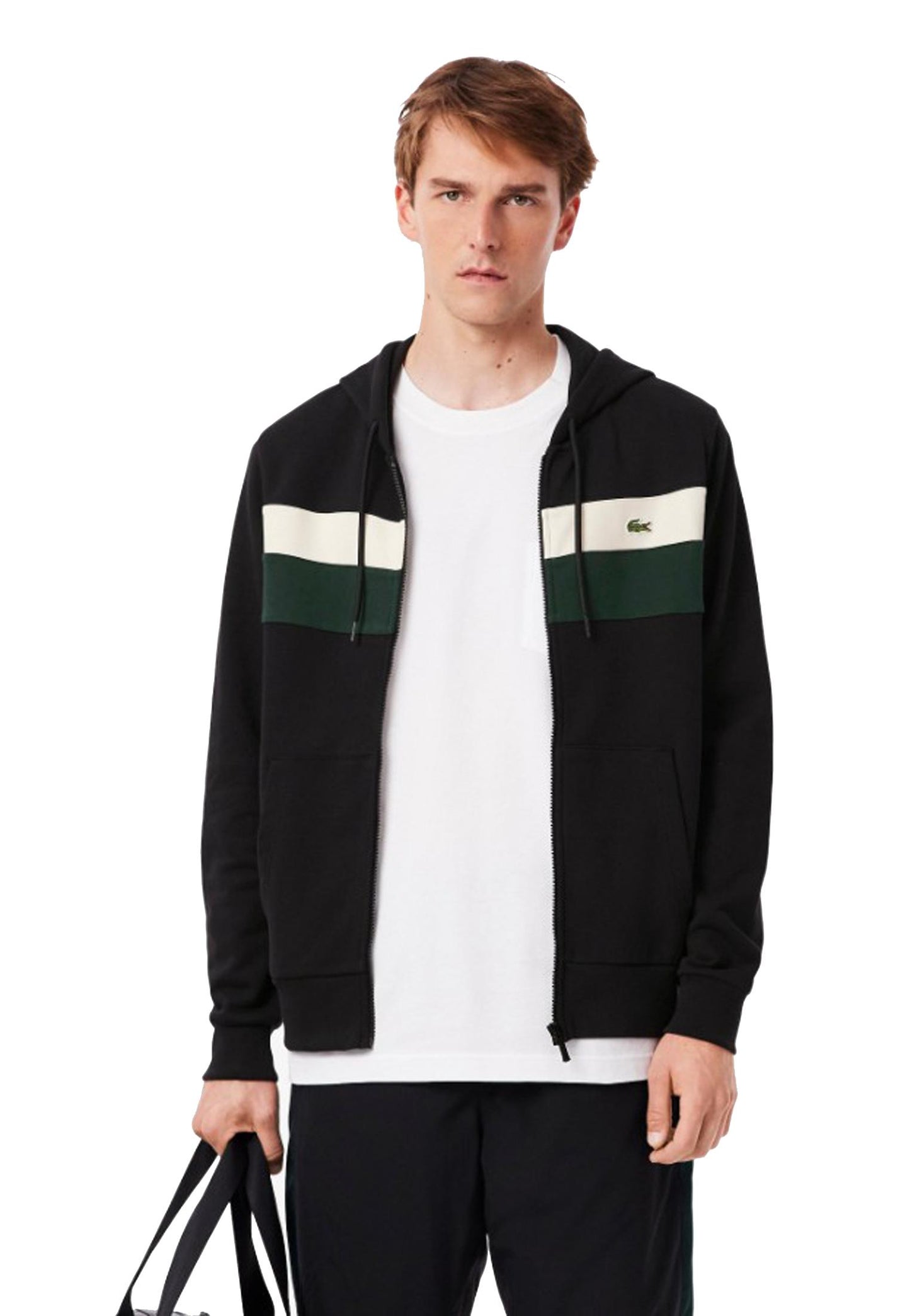 Felpa con cappuccio e zip nera sportiva Lacoste A25 SH5913 6XH6XH LACOSTE 