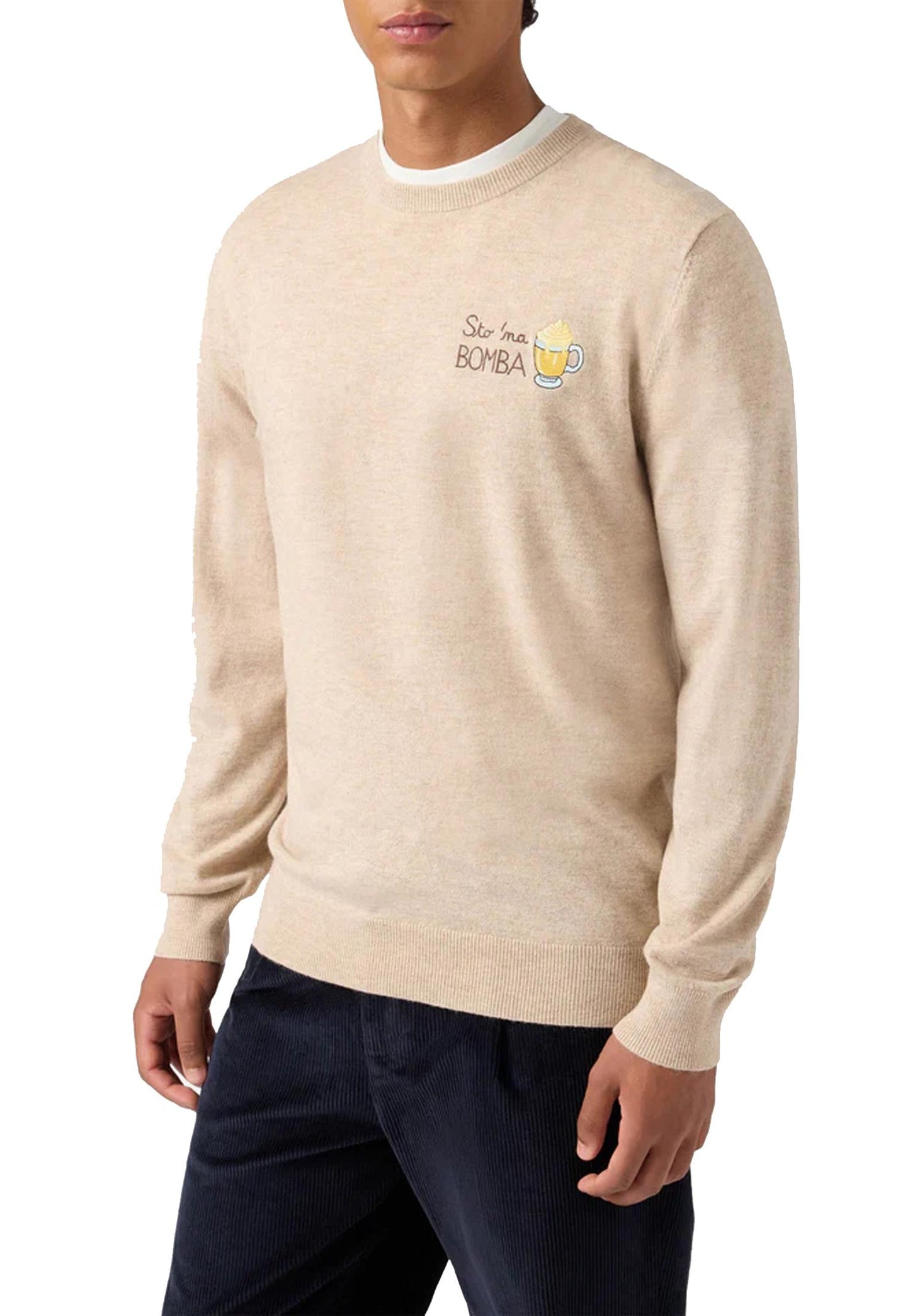 Maglione girocollo beige misto lana cashmere Heron Sto na Bomba MC2 Saint Barth A25 HER0024 03499I03499I MC2 