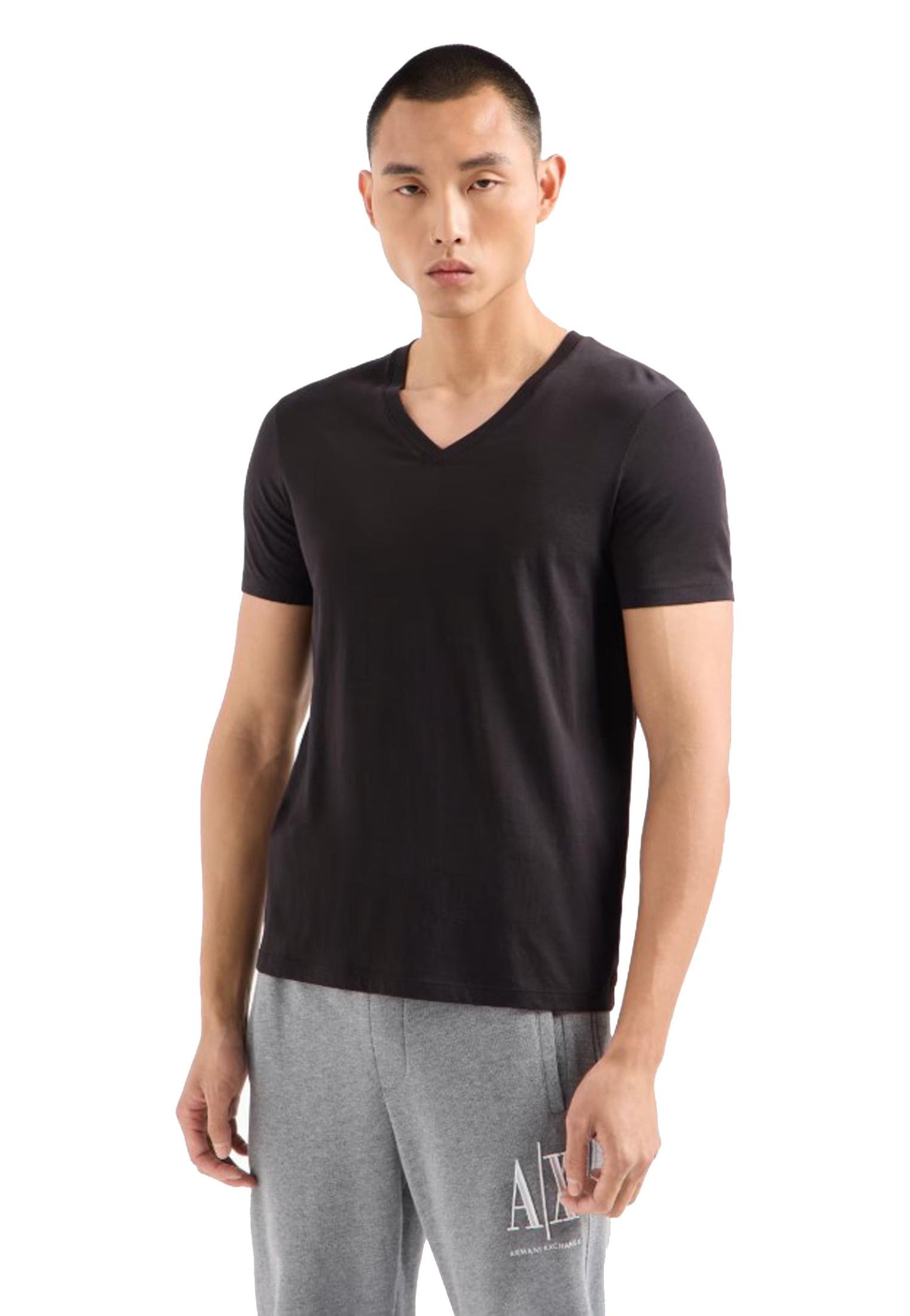 T-shirt nera scollo v cotone Armani Exchange P25