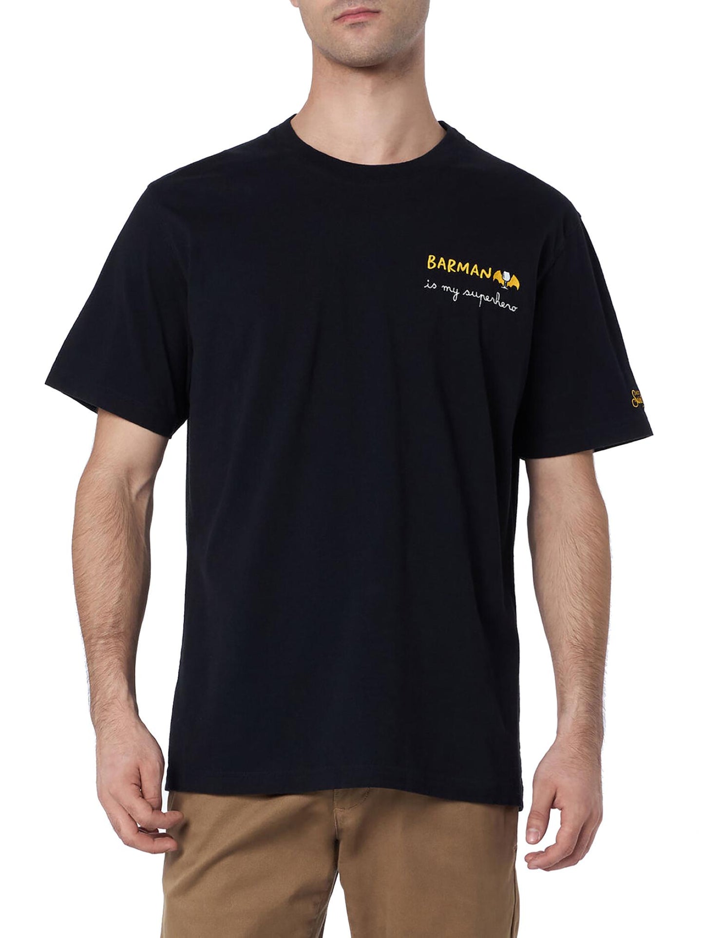 T-shirt in cotone con logo barman nera MC2 Saint Barth A24