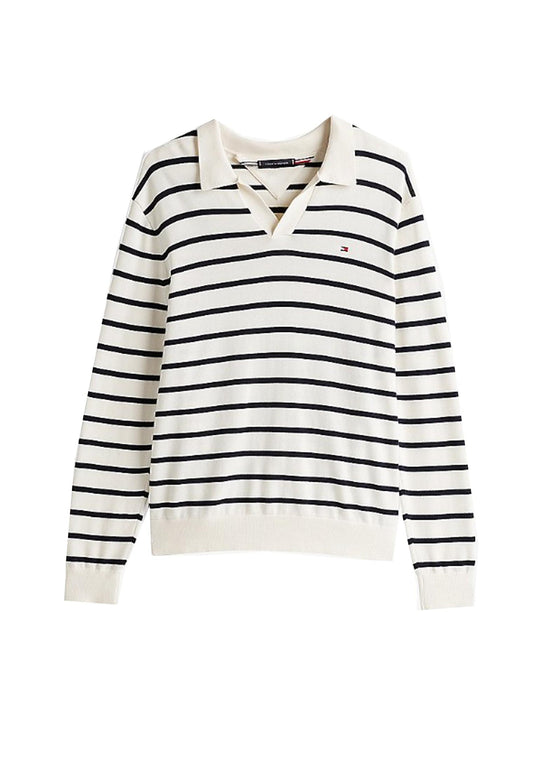 Pullover maglia scollo a V blu a righe colletto polo Tommy Hilfiger P25