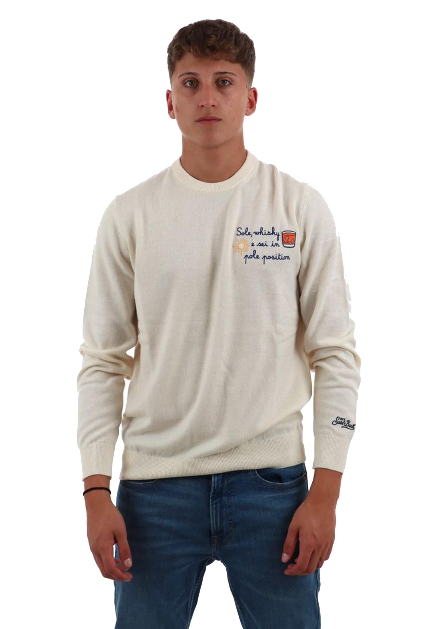 Maglione girocollo beige lana Sole Heron MC2 Saint Barth A25 HER0024 03391I03391I MC2 