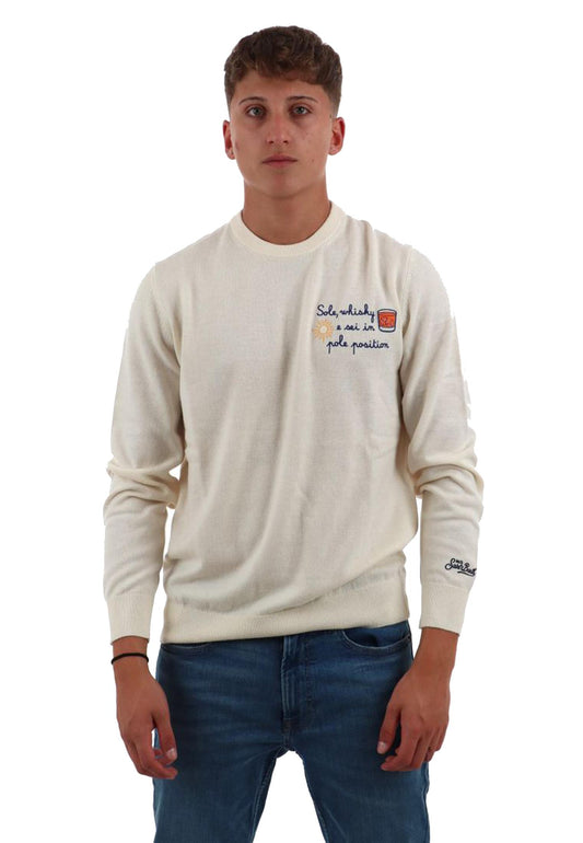 Maglione girocollo beige lana Sole Heron MC2 Saint Barth A25 HER0024 03391I03391I MC2 
