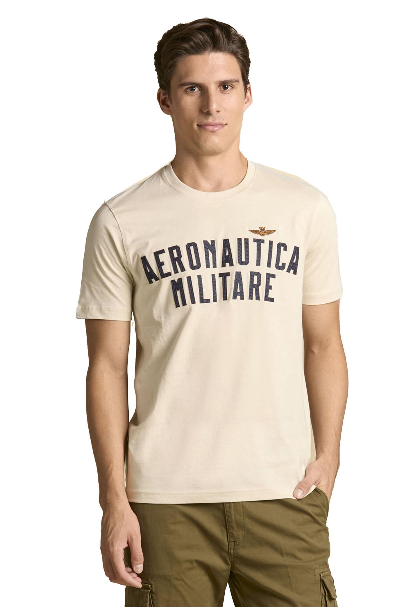 T-shirt girocollo cotone bianca logo feltro Aeronautica Militare A25 252TS2478UJ00641 7307873078 AERONAUTICA MILITARE 