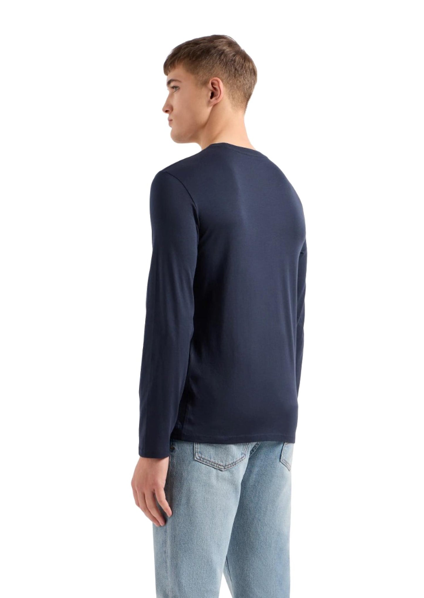 Maglia uomo a maniche lunghe in cotone blu navy Armani Exchange A24