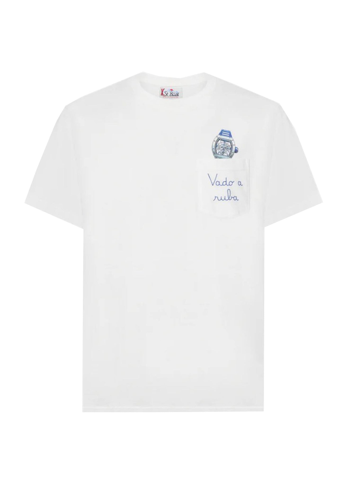 T-shirt bianca girocollo con taschino Connor Orologio MC2 Saint Barth A25 CONR0001 00656I00656I MC2 