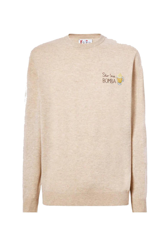 Maglione girocollo beige misto lana cashmere Heron Sto na Bomba MC2 Saint Barth A25 HER0024 03499I03499I MC2 