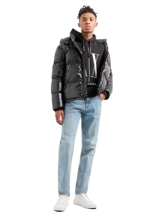 Piumino full zip con cappuccio nero Armani Exchange A24
