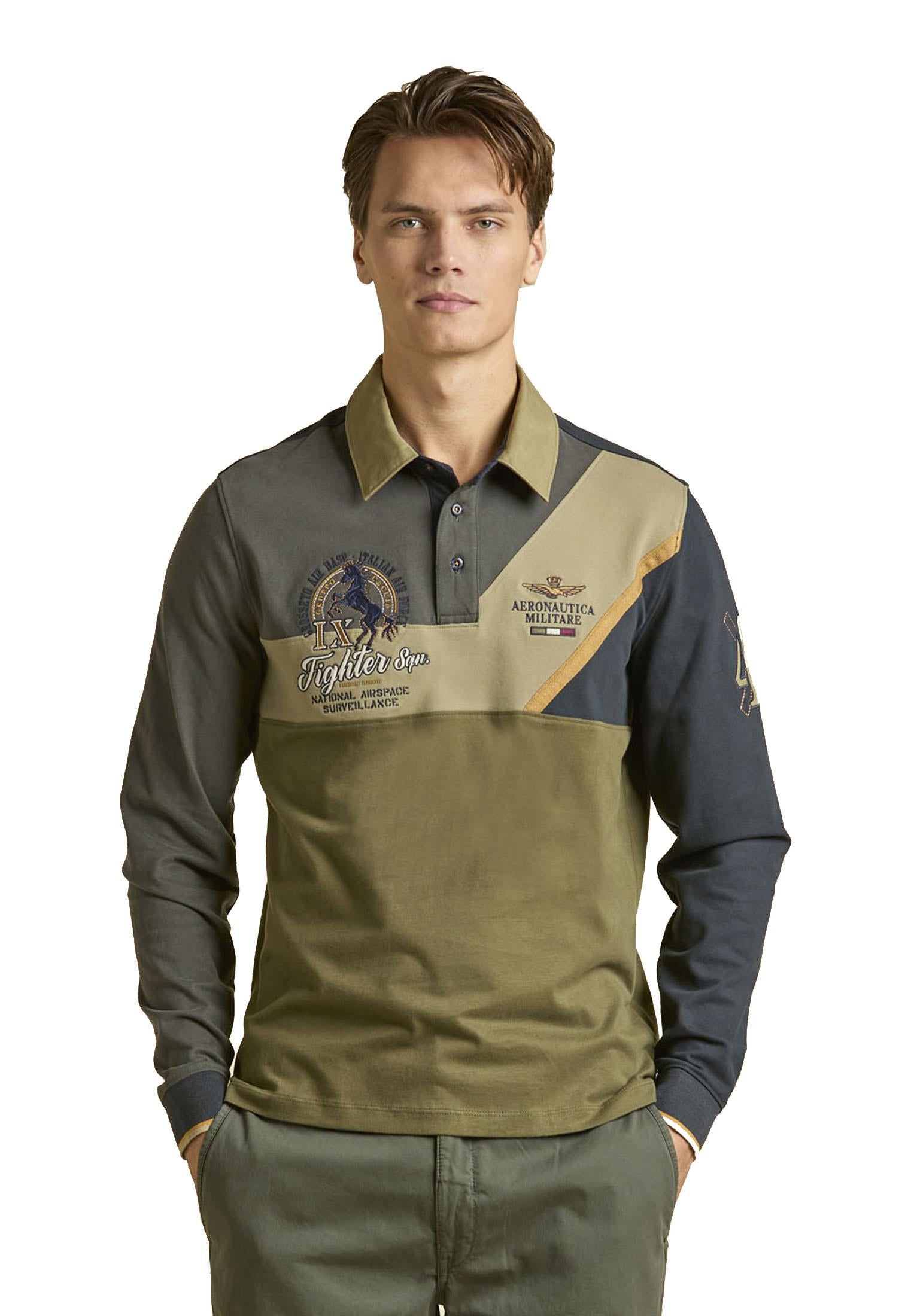 Polo a manica lunga color-block verde oliva Aeronautica Militare A25 252PO1888UJ00703 9468394683 AERONAUTICA MILITARE 