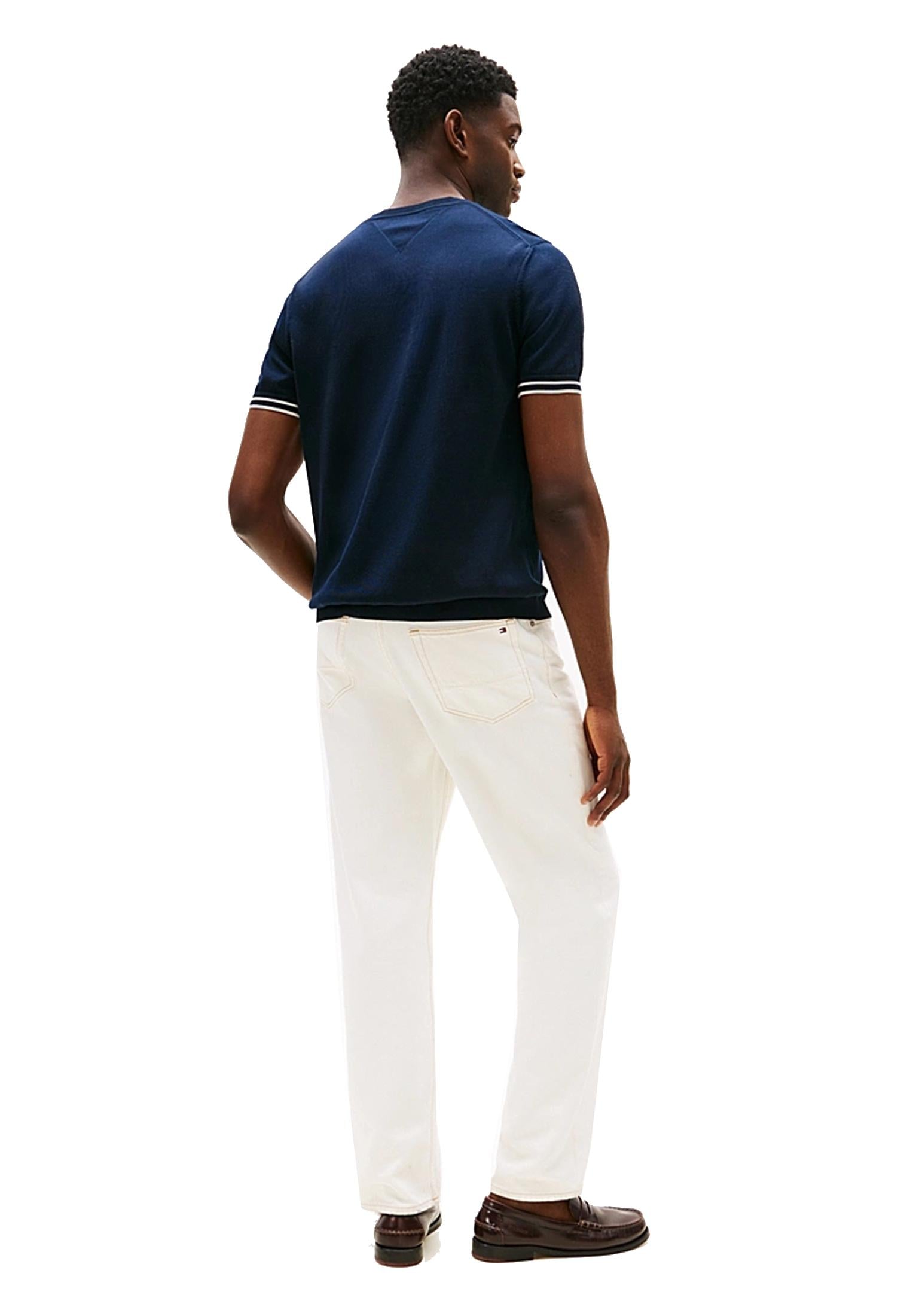 T-shirt in maglia cotone contrasto righe blu Tommy Hilfiger A25 MW0MW39778DW5 DW5DW5 TOMMY HILFIGER 