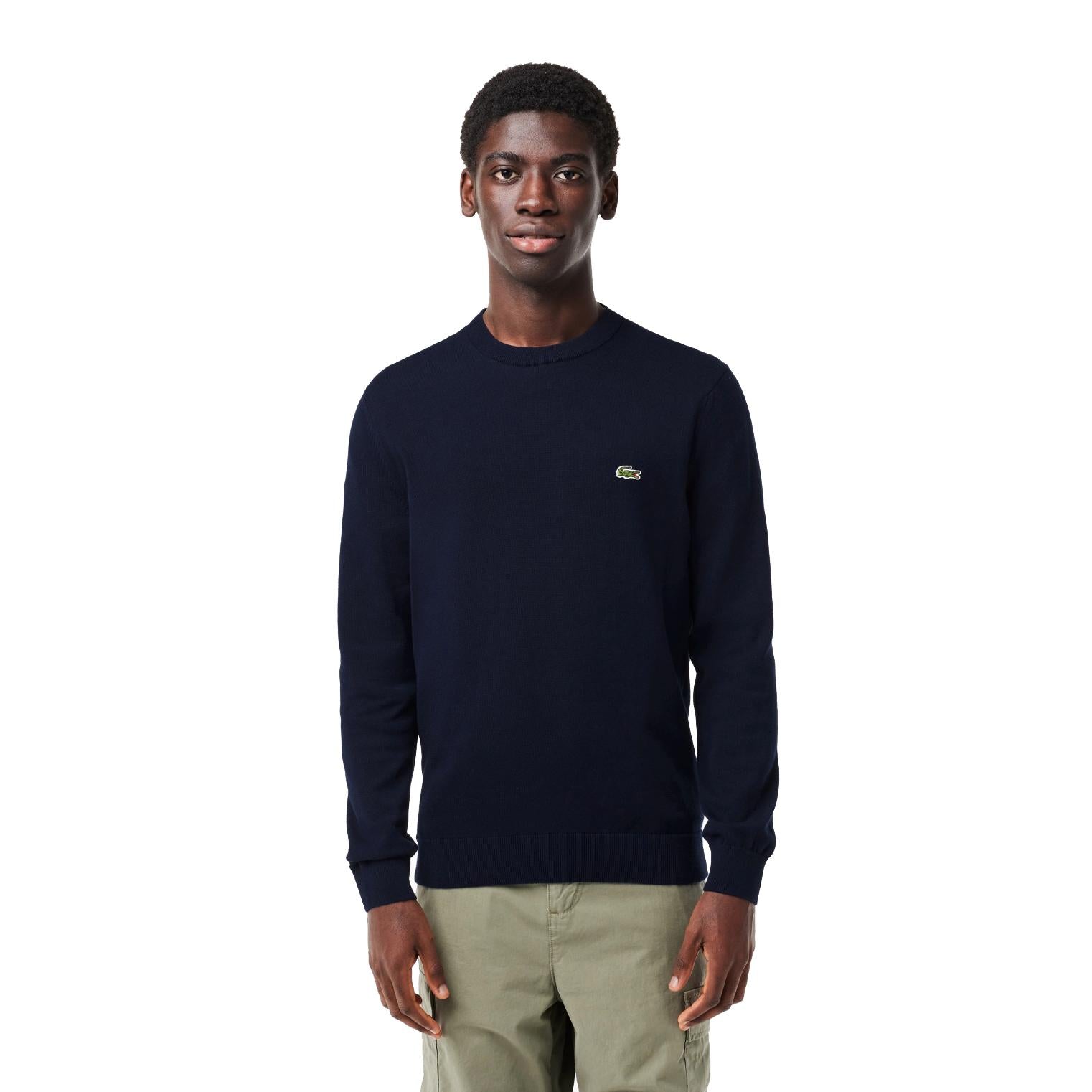 Maglione girocollo a tinta unita blu navy Lacoste A24 AH0128 166166 LACOSTE 
