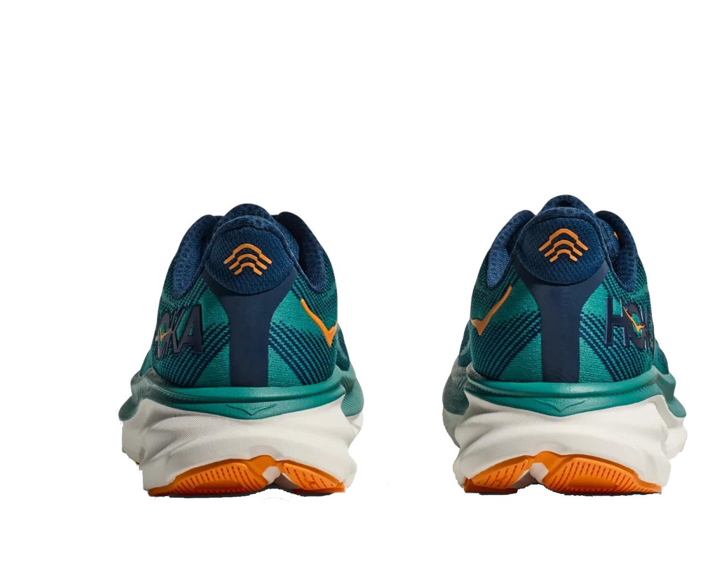 Scarpe sneakers da corsa uomo verde acqua/bianche/arancioni Clifton 9 Hoka A24