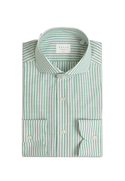 Camicia classica collo francese righe verde cotone tailor fit Travel Xacus P26 WF536ML/21833 //010 XACUS 