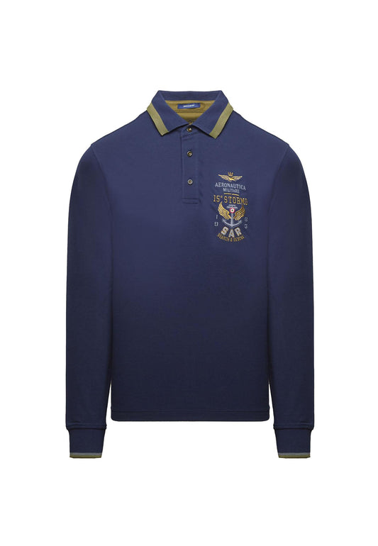 Polo blu manica lunga ricamata Aeronautica Militare A25 252PO1896UP00173 0818408184 AERONAUTICA MILITARE 