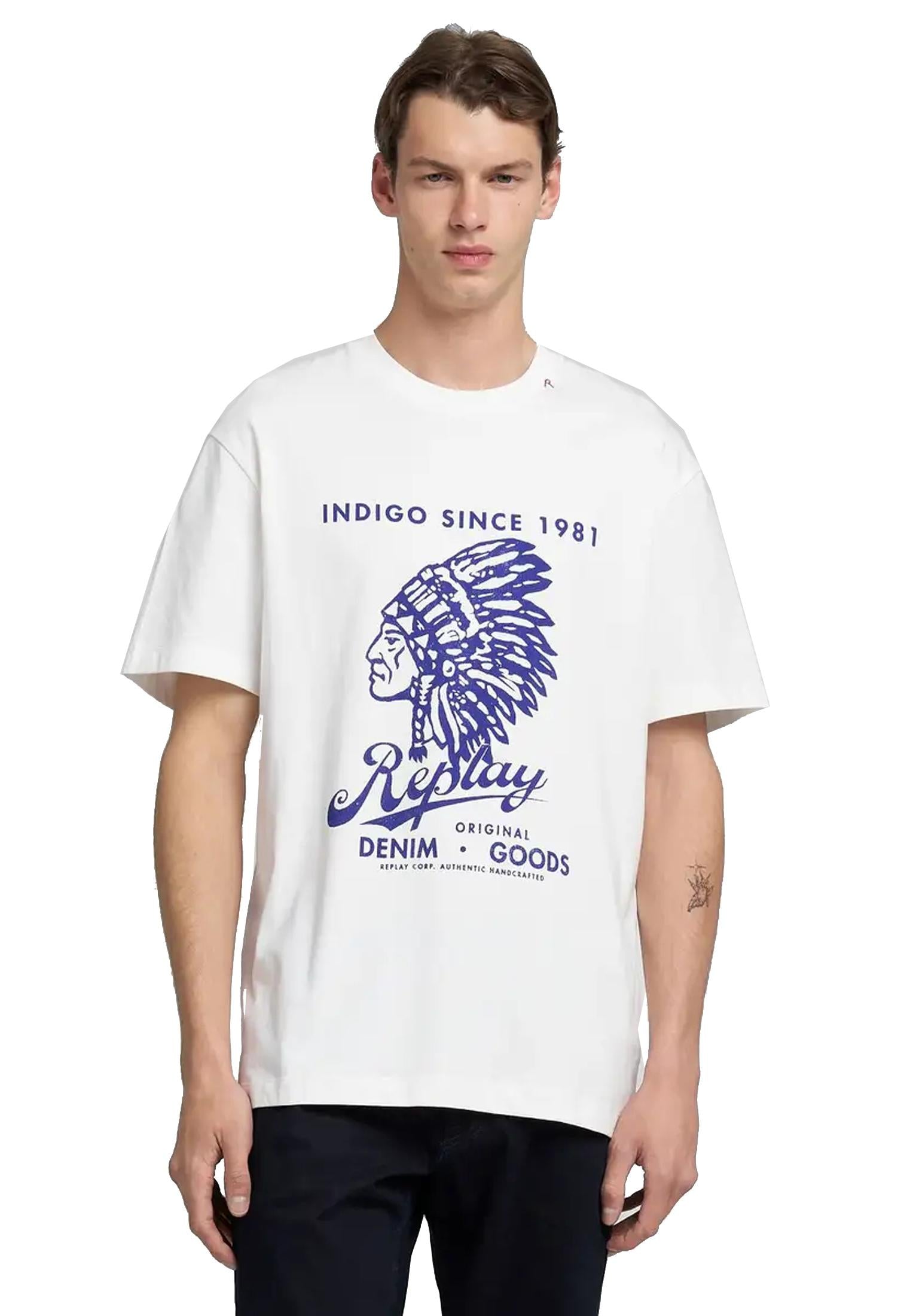 T-shirt girocollo cotone bianca stampa heritage Replay A25 M3277 .000.23608P 011011 REPLAY 