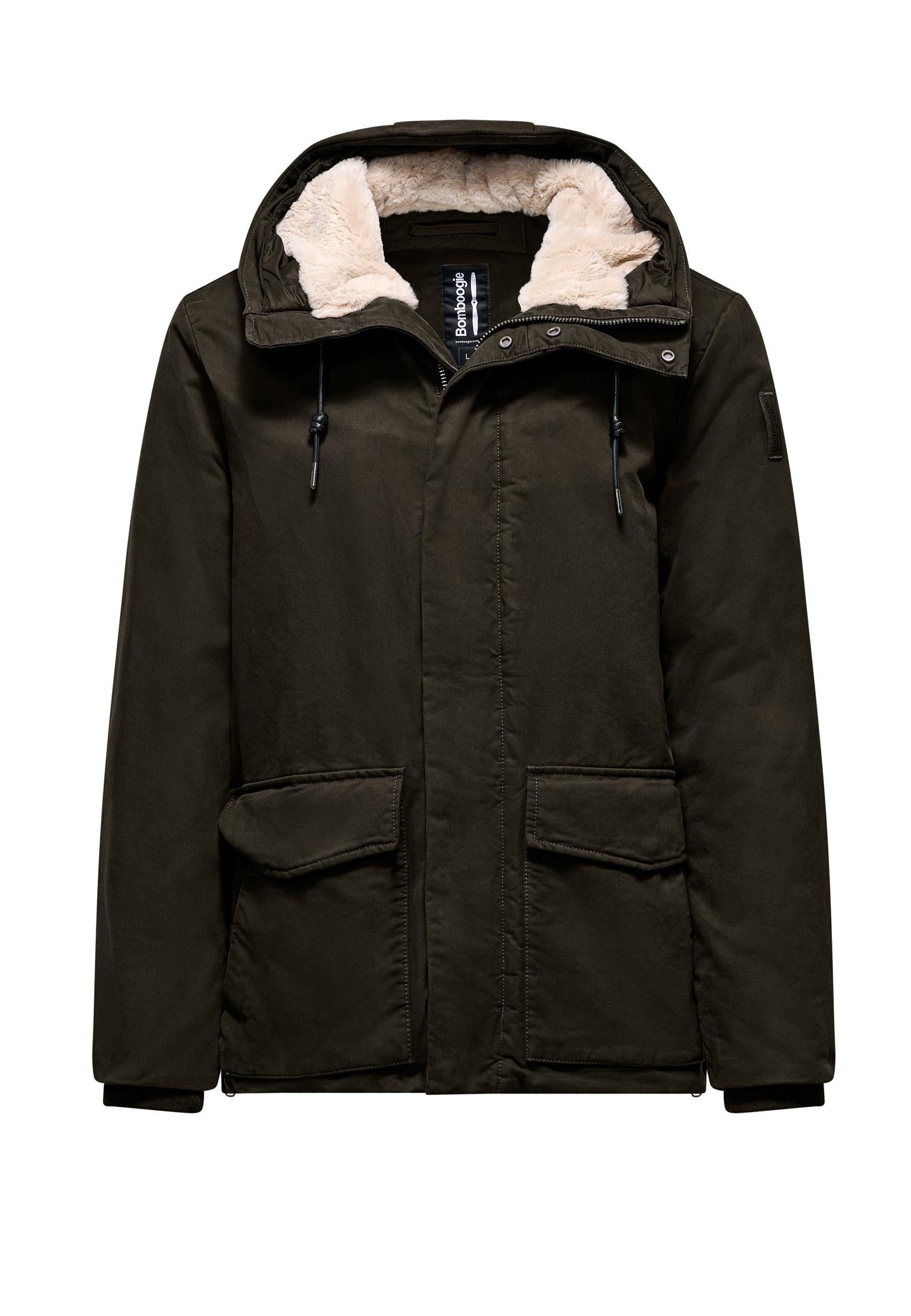 Giacca corta parka marrone con cappuccio ecopelliccia Bomboogie A25 GM9294 C1T5371 BOMBOOGIE 