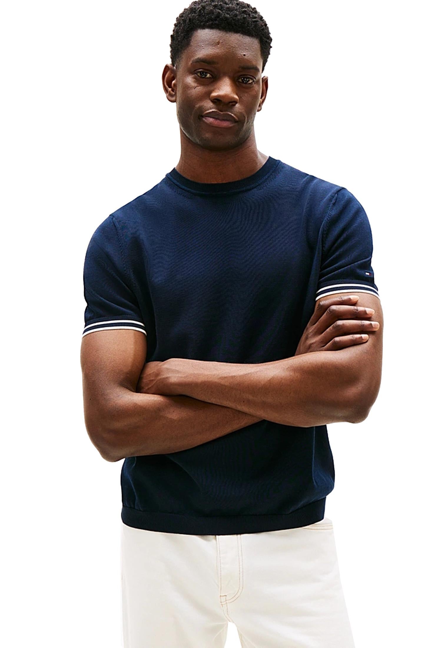 T-shirt in maglia cotone contrasto righe blu Tommy Hilfiger A25 MW0MW39778DW5 DW5DW5 TOMMY HILFIGER 