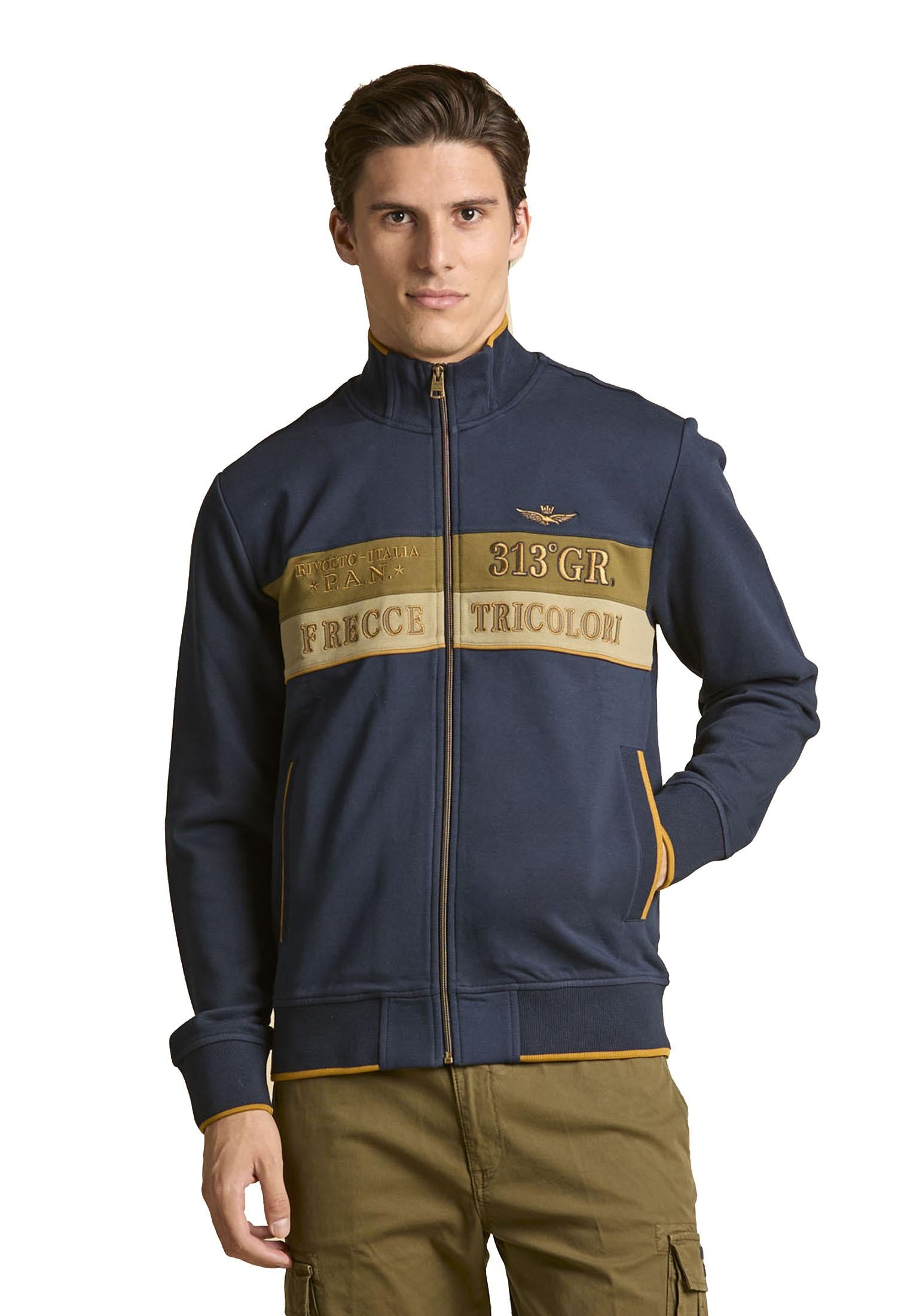 Felpa full zip blu e beige color-block Aeronautica Militare A25 252FE2066UP00350 9468794687 AERONAUTICA MILITARE 