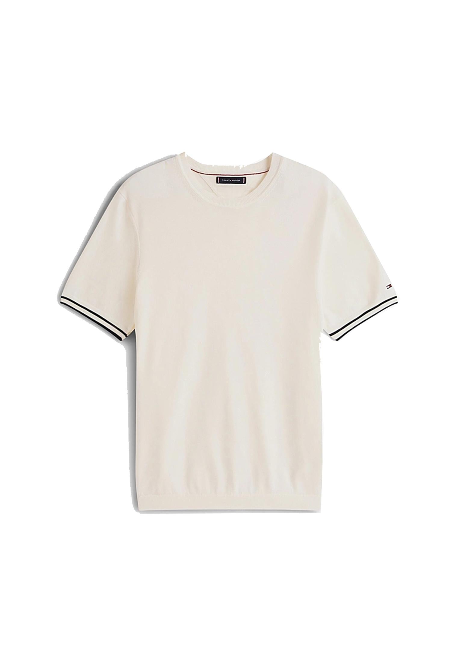 T-shirt girocollo in maglia di cotone bianca contrasto righe Tommy Hilfiger A25 MW0MW39778Z00 Z00Z00 TOMMY HILFIGER 