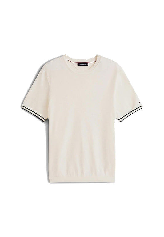 T-shirt girocollo in maglia di cotone bianca contrasto righe Tommy Hilfiger A25 MW0MW39778Z00 Z00Z00 TOMMY HILFIGER 