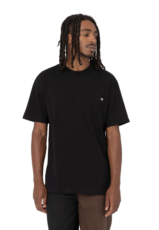 Luray Crew Neck Black T-Shirt With Short Sleeves With Dickies Pocket A23